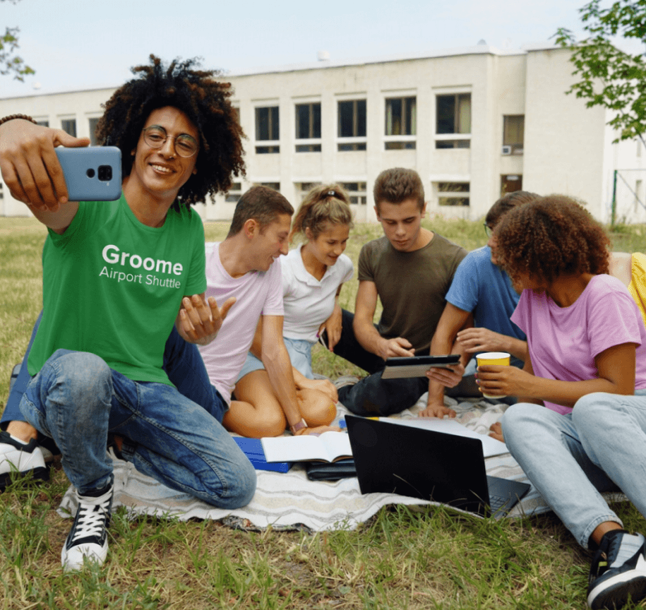 students on lawn