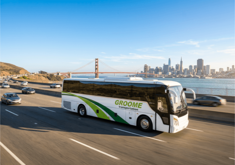 Groome Transportation 56-passenger coach bus near San Franscisco