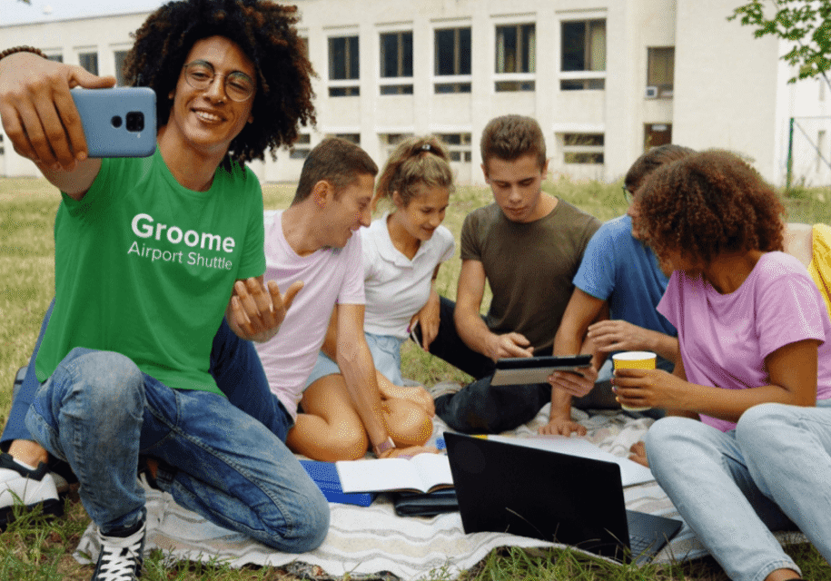 students on lawn